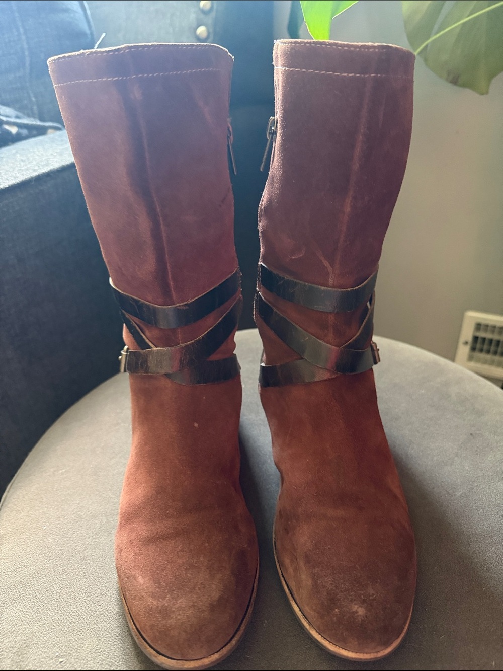 UGG Deanna Suede Moto Boots Chestnut Brown Womens 7.5 Fall Leather - Picture 2 of 14